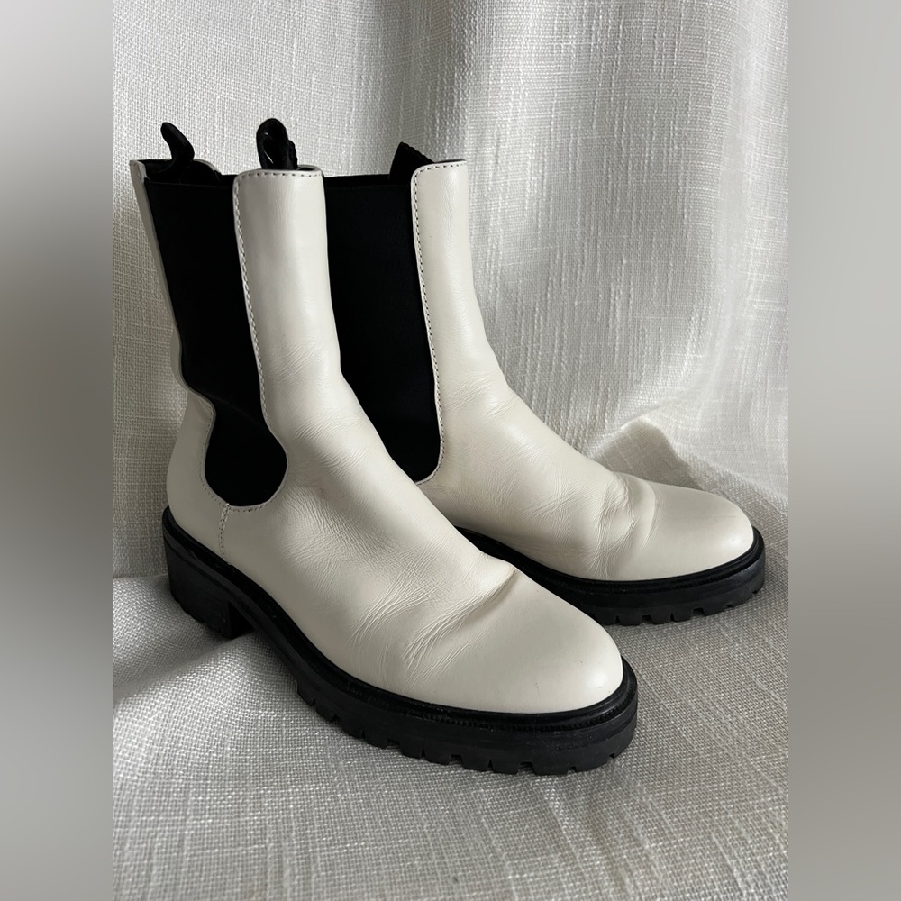 PAIGE Black and White Leather Boots